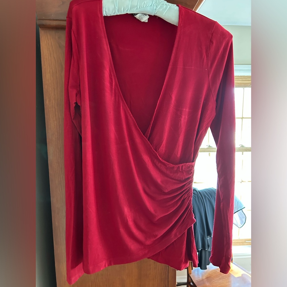 LOFT Vibrant Red Wrap Blouse